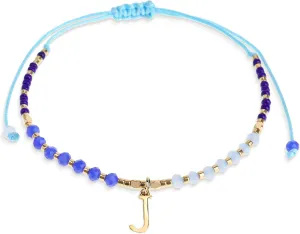 Blue Gold Beaded Natural Stone Initial Bracelets for Women, Boho Handmade Personalized Gemstone Beads Letter Name Braided Rope Adjustable Bracelet Beach Bohemian Jewelry Gift