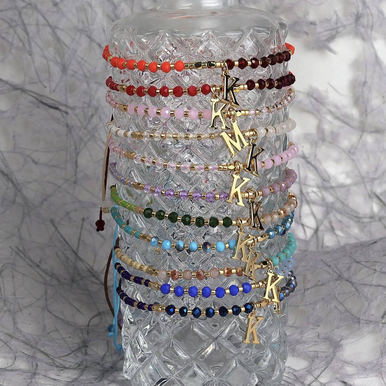 Blue Gold Beaded Natural Stone Initial Bracelets for Women, Boho Handmade Personalized Gemstone Beads Letter Name Braided Rope Adjustable Bracelet Beach Bohemian Jewelry Gift