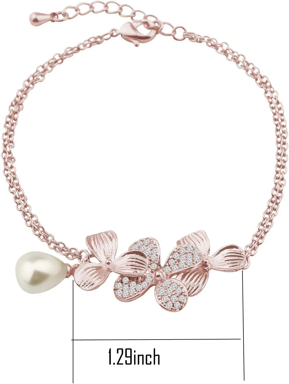 BNQL Orchid Flower Bracelet with Teardrop Pearl Wedding Jewelry Bridesmaids Gifts
