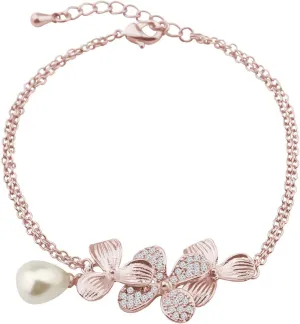 BNQL Orchid Flower Bracelet with Teardrop Pearl Wedding Jewelry Bridesmaids Gifts