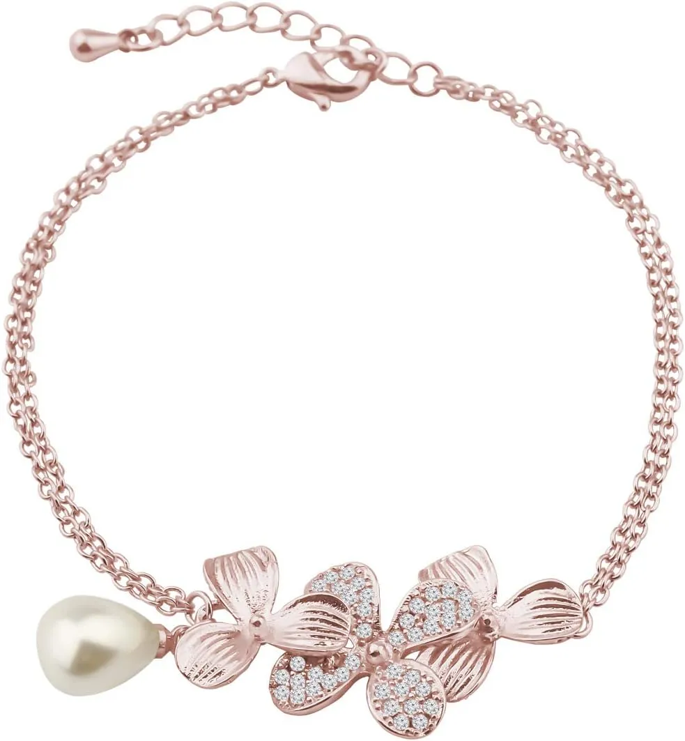 BNQL Orchid Flower Bracelet with Teardrop Pearl Wedding Jewelry Bridesmaids Gifts