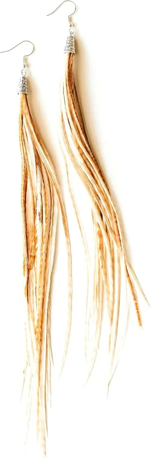 Bohemian handmade long lightweight feather dangle earrings for women