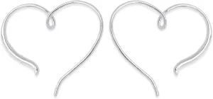 Boma Jewelry Sterling Silver Polished Heart Pull Through Hoop Earrings