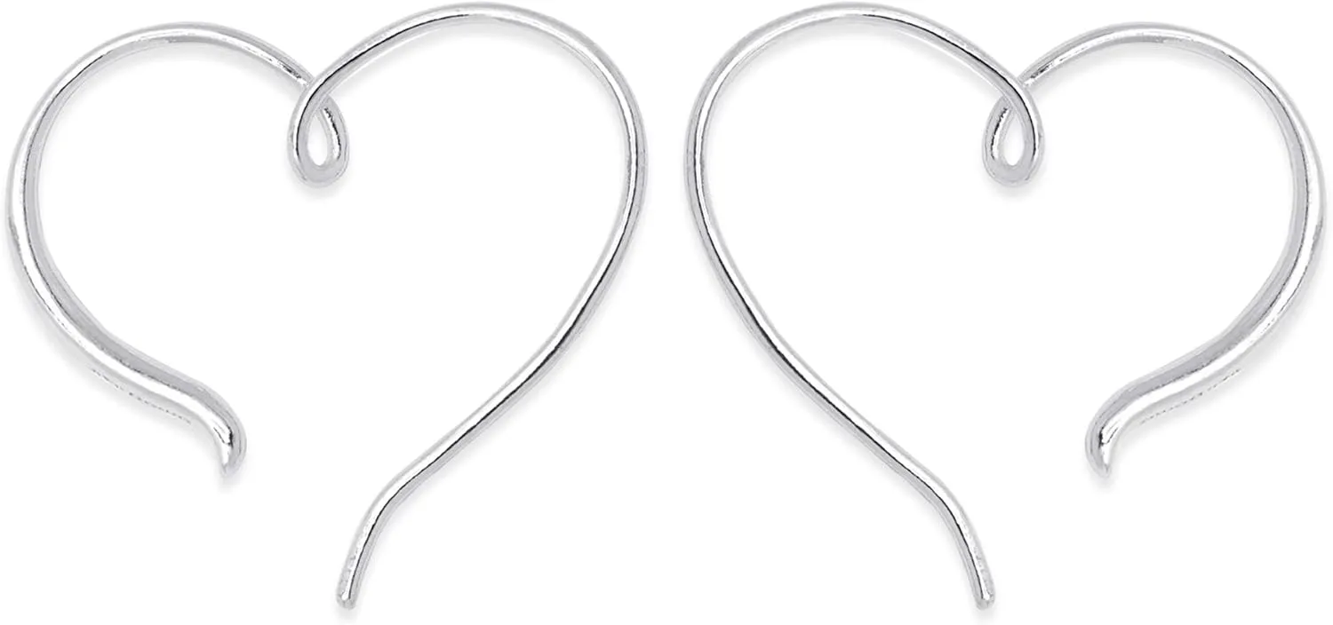 Boma Jewelry Sterling Silver Polished Heart Pull Through Hoop Earrings