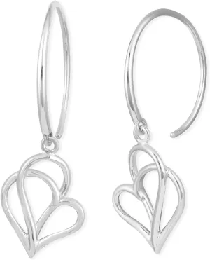 Boma Jewelry Sterling Silver Polished Twisting Heart Pull Through Hoop Earrings