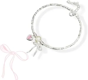 Bow Bracelet - I Couldn't Tie The Knot Without You,Adjustable Chain Sterling Silver Plated Pearl Beaded Bracelets,Best Friend Bracelets Friendship Jewelry for Women