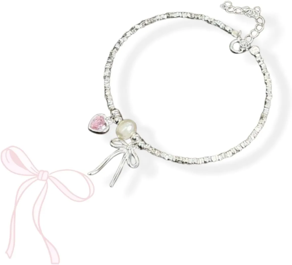 Bow Bracelet - I Couldn't Tie The Knot Without You,Adjustable Chain Sterling Silver Plated Pearl Beaded Bracelets,Best Friend Bracelets Friendship Jewelry for Women