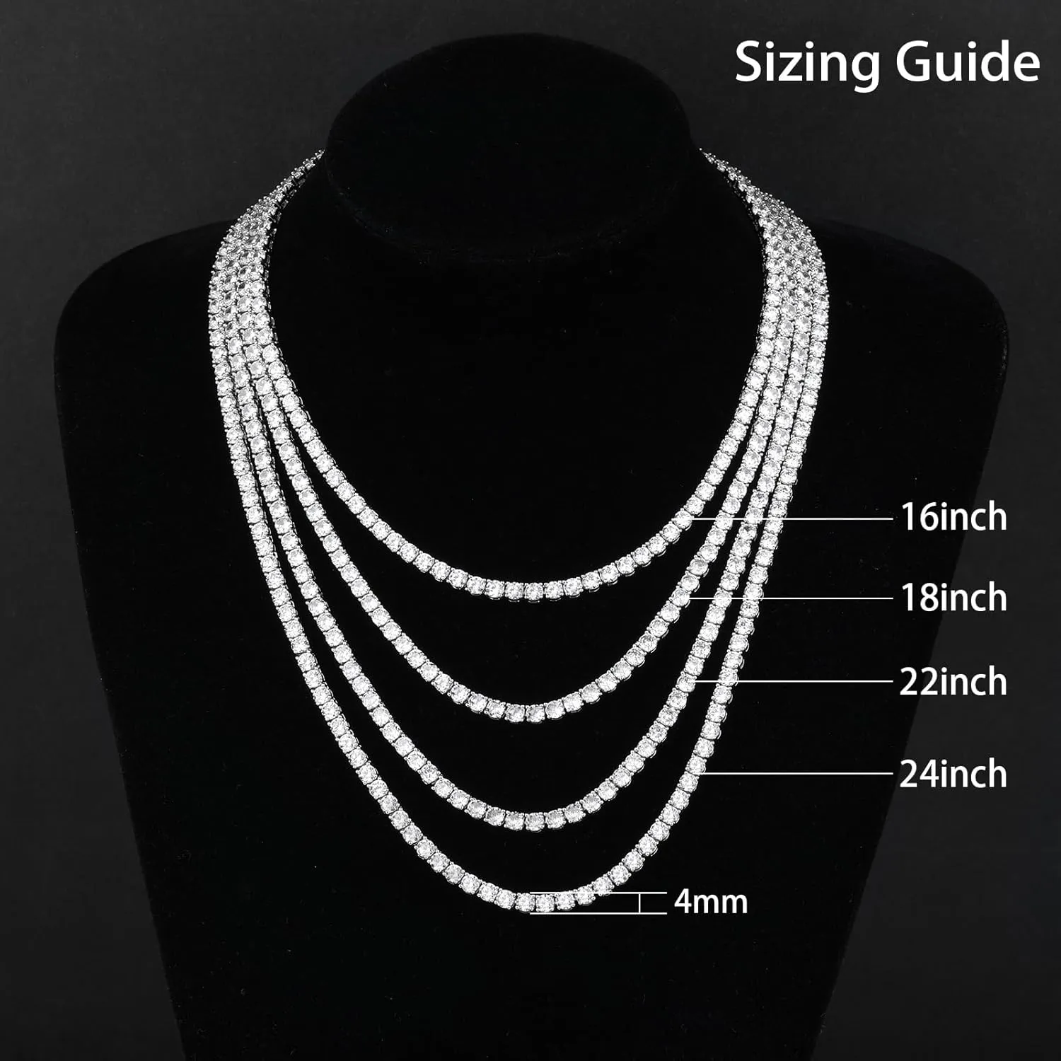 BREN Tennis Necklace - 3mm 4mm 5mm Iced Out Diamond Tennis Chain 5A Cubic Zirconia Necklace - 18K/White Gold Plated Flat Tennis Necklace for Women and Men Size 16"-22"