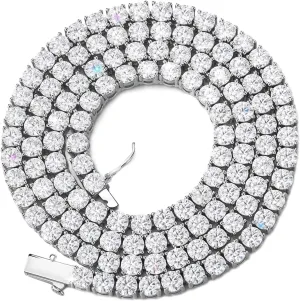 BREN Tennis Necklace - 3mm 4mm 5mm Iced Out Diamond Tennis Chain 5A Cubic Zirconia Necklace - 18K/White Gold Plated Flat Tennis Necklace for Women and Men Size 16"-22"