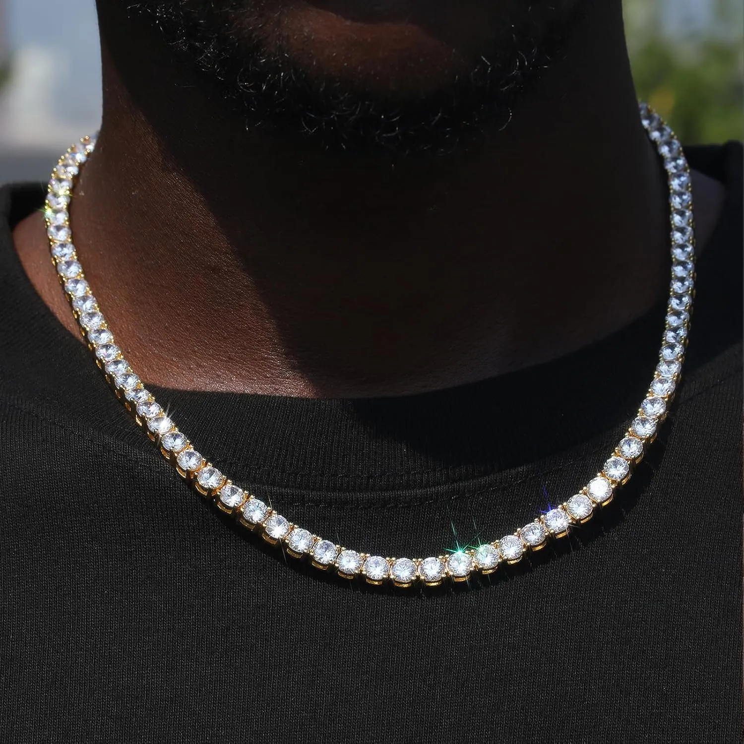BREN Tennis Necklace - 3mm 4mm 5mm Iced Out Diamond Tennis Chain 5A Cubic Zirconia Necklace - 18K/White Gold Plated Flat Tennis Necklace for Women and Men Size 16"-22"