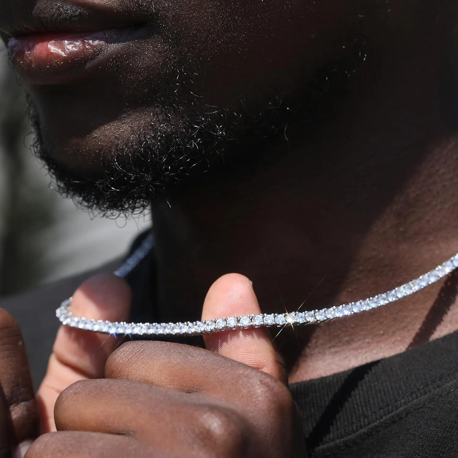 BREN Tennis Necklace - 3mm 4mm 5mm Iced Out Diamond Tennis Chain 5A Cubic Zirconia Necklace - 18K/White Gold Plated Flat Tennis Necklace for Women and Men Size 16"-22"