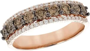 Brown and Champagne Diamond Wedding Band-Half Eternity Promise Ring in 14K Rose Gold Vermeil- Engagement Ring- Mother's Day Special- Handcrafted Jewelry