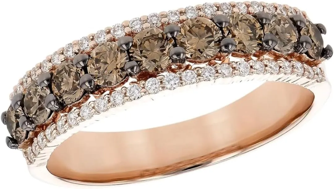 Brown and Champagne Diamond Wedding Band-Half Eternity Promise Ring in 14K Rose Gold Vermeil- Engagement Ring- Mother's Day Special- Handcrafted Jewelry
