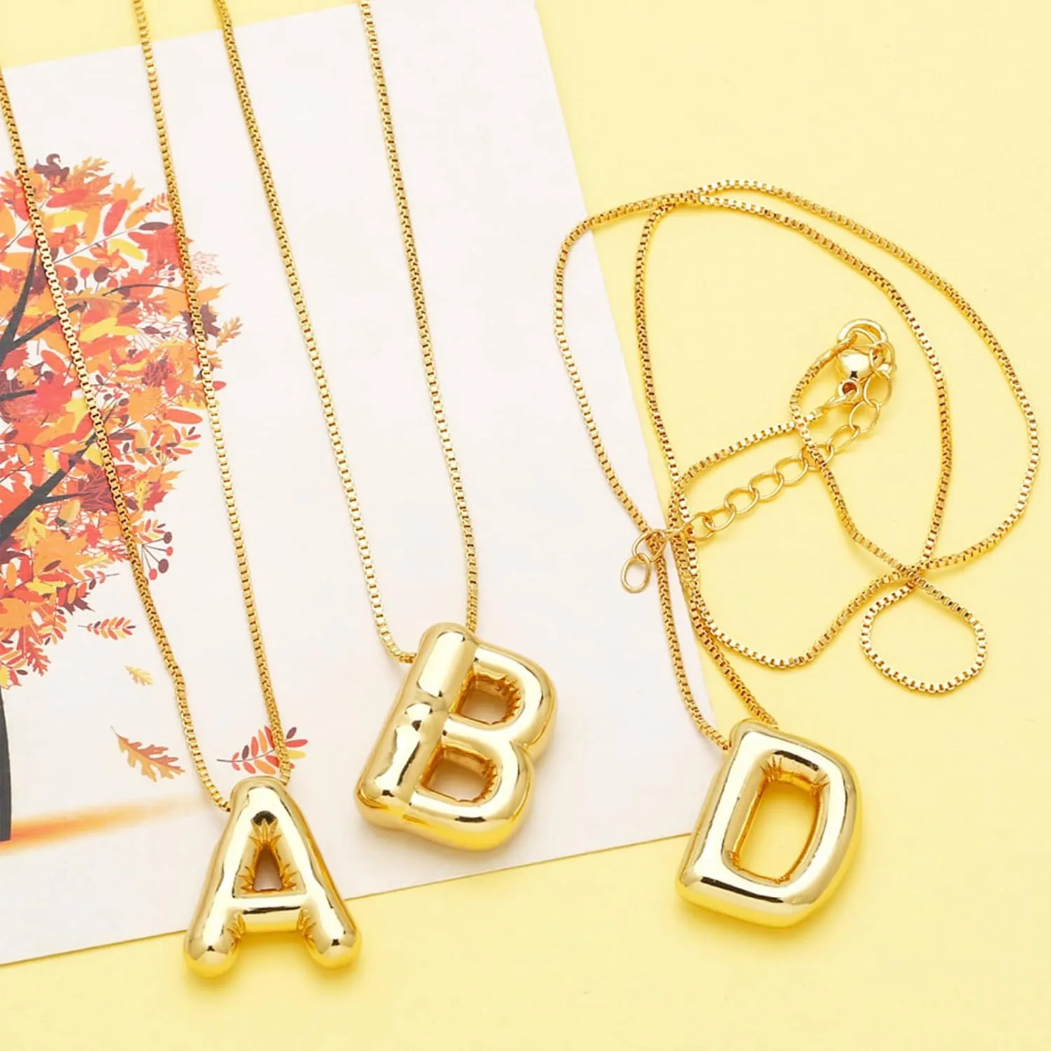 Bubble Letter Necklace Gold for Women, 18k Gold Plated Dainty Bubble Balloon Initial Necklace Puffy Name Initial Alphabet Pendant Charm Necklaces for Teen Girls Gift