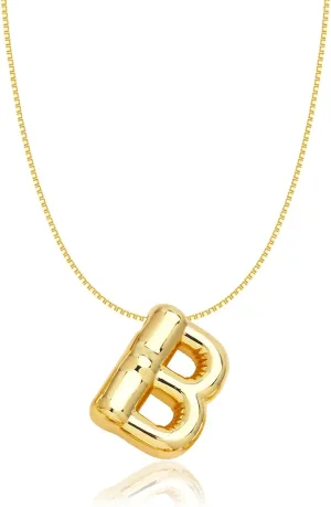Bubble Letter Necklace Gold for Women, 18k Gold Plated Dainty Bubble Balloon Initial Necklace Puffy Name Initial Alphabet Pendant Charm Necklaces for Teen Girls Gift