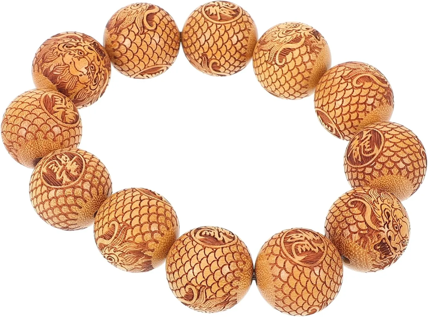 Buddhist Prayer Beads Bracelet Sandalwood Carving Unisex Stretchy Jewelry