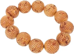 Buddhist Prayer Beads Bracelet Sandalwood Carving Unisex Stretchy Jewelry