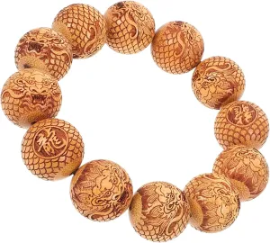 Buddhist Sandalwood Carving Prayer Beads Bracelet Unisex Stretchy Wrist Jewelry