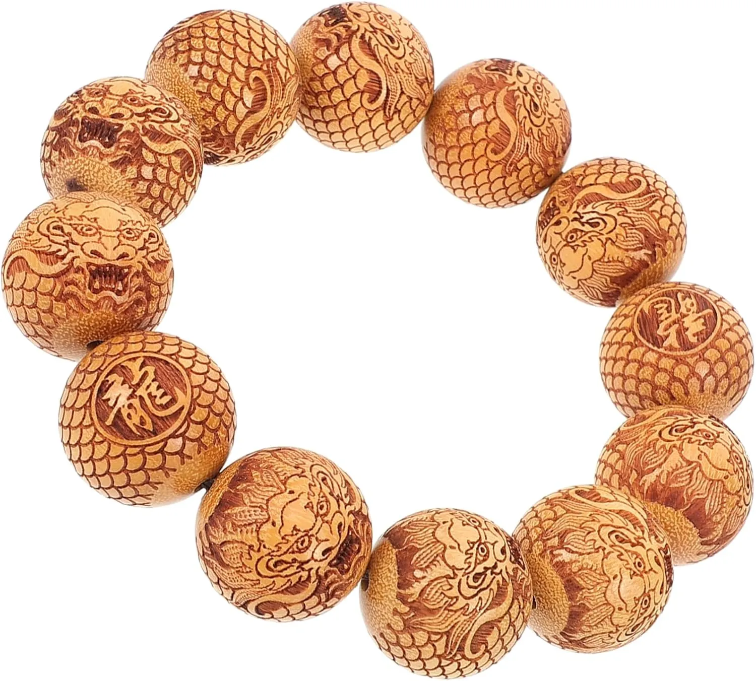 Buddhist Sandalwood Carving Prayer Beads Bracelet Unisex Stretchy Wrist Jewelry