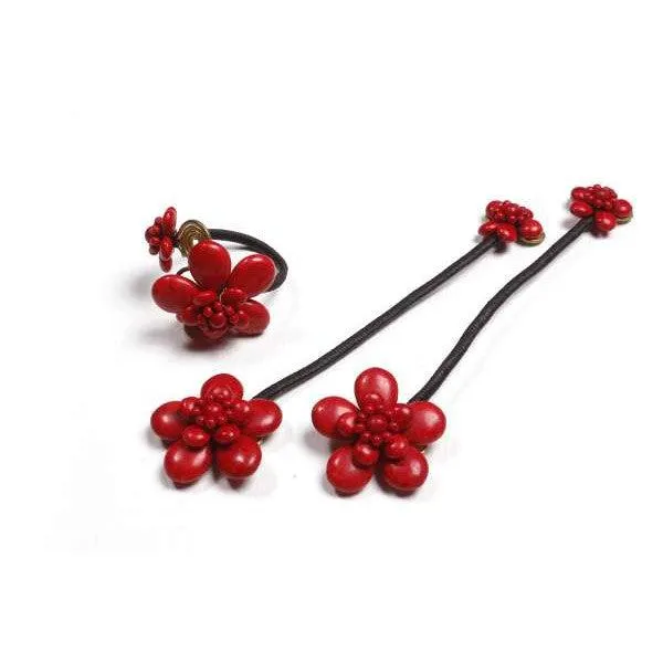 BUNDLE: 3 Piece Red Flower Cuff Bracelets