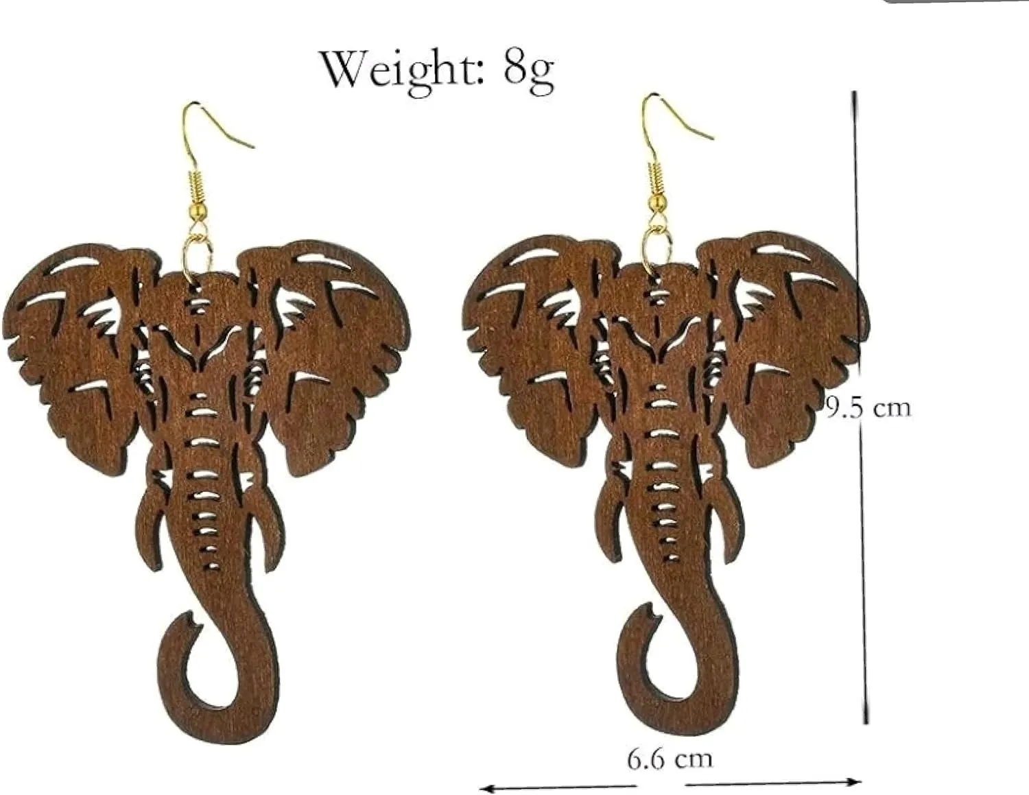BUNFIREs Black, Brown Light Brown Wood Earrings Natural Hair Light Weight Wood Woman Earrings African Elephant Wooden Shape Jewelry