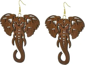 BUNFIREs Black, Brown Light Brown Wood Earrings Natural Hair Light Weight Wood Woman Earrings African Elephant Wooden Shape Jewelry