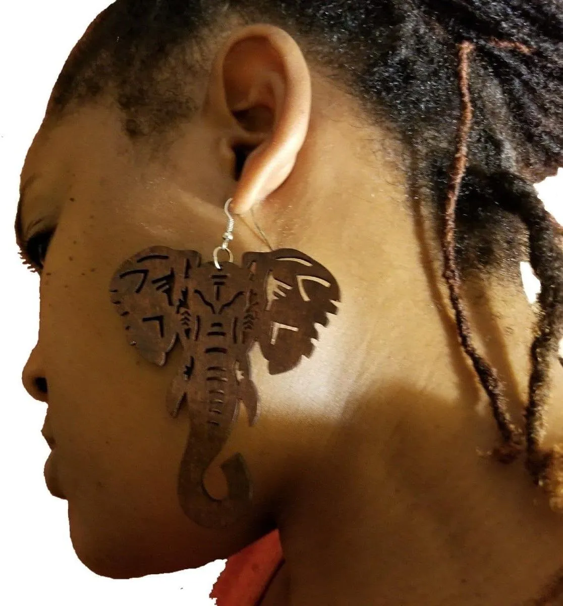 BUNFIREs Black, Brown Light Brown Wood Earrings Natural Hair Light Weight Wood Woman Earrings African Elephant Wooden Shape Jewelry