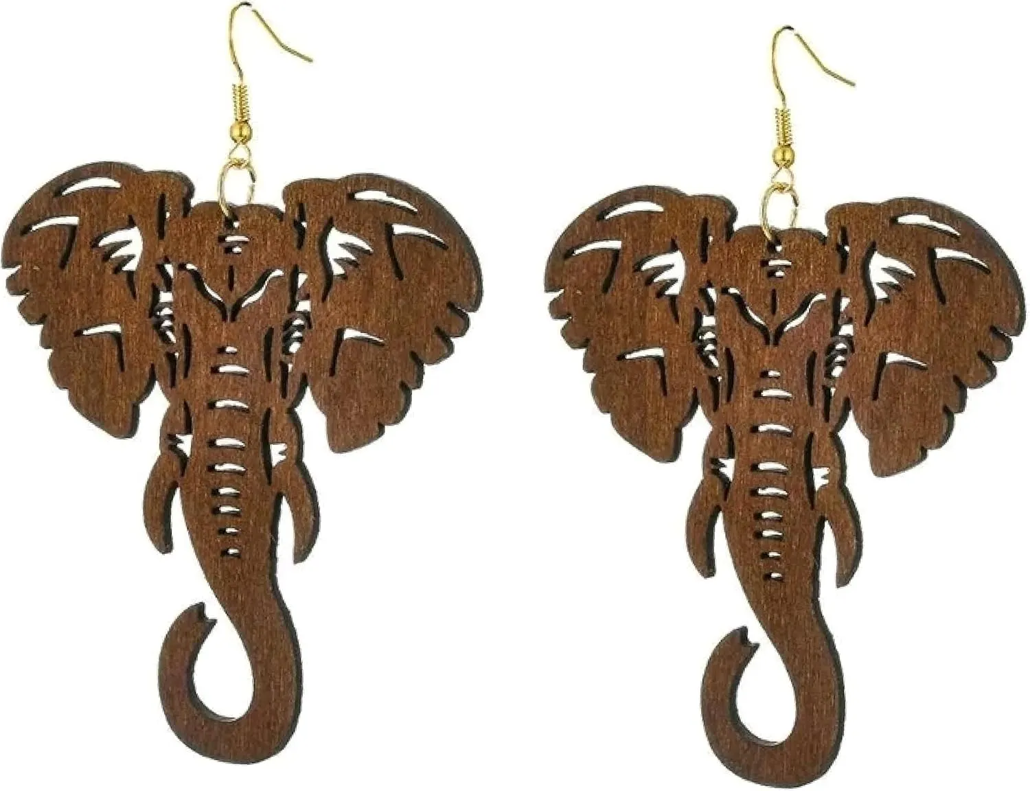 BUNFIREs Black, Brown Light Brown Wood Earrings Natural Hair Light Weight Wood Woman Earrings African Elephant Wooden Shape Jewelry