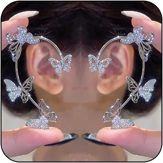 Butterfly Ear Cuff for Women Cubic Zirconia Butterfly Ear Wrap No Piercing Clip On Earrings