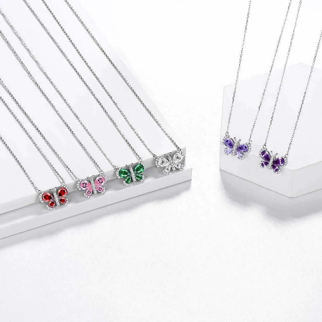 Butterfly Necklace Birthstone January Garnet Pendant Women Girls Jewelry Birthday Gift