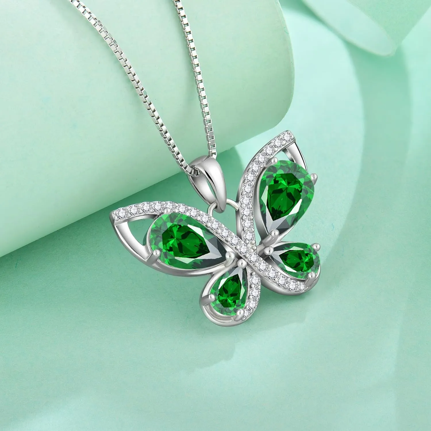 Butterfly Necklace for Women 925 Sterling Silver Birthstone Pendant Created Gemstone Jewelry Gifts for Her
