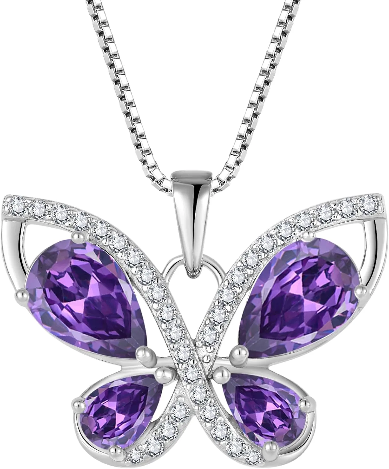 Butterfly Necklace for Women 925 Sterling Silver Birthstone Pendant Created Gemstone Jewelry Gifts for Her