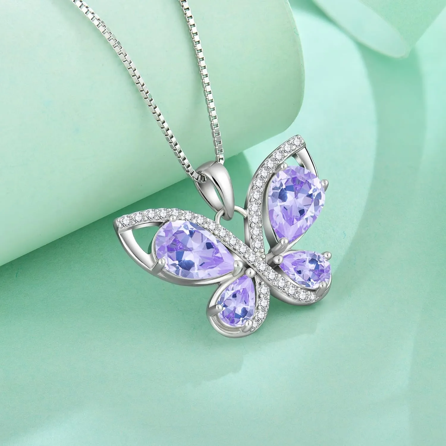 Butterfly Necklace for Women 925 Sterling Silver Birthstone Pendant Created Gemstone Jewelry Gifts for Her