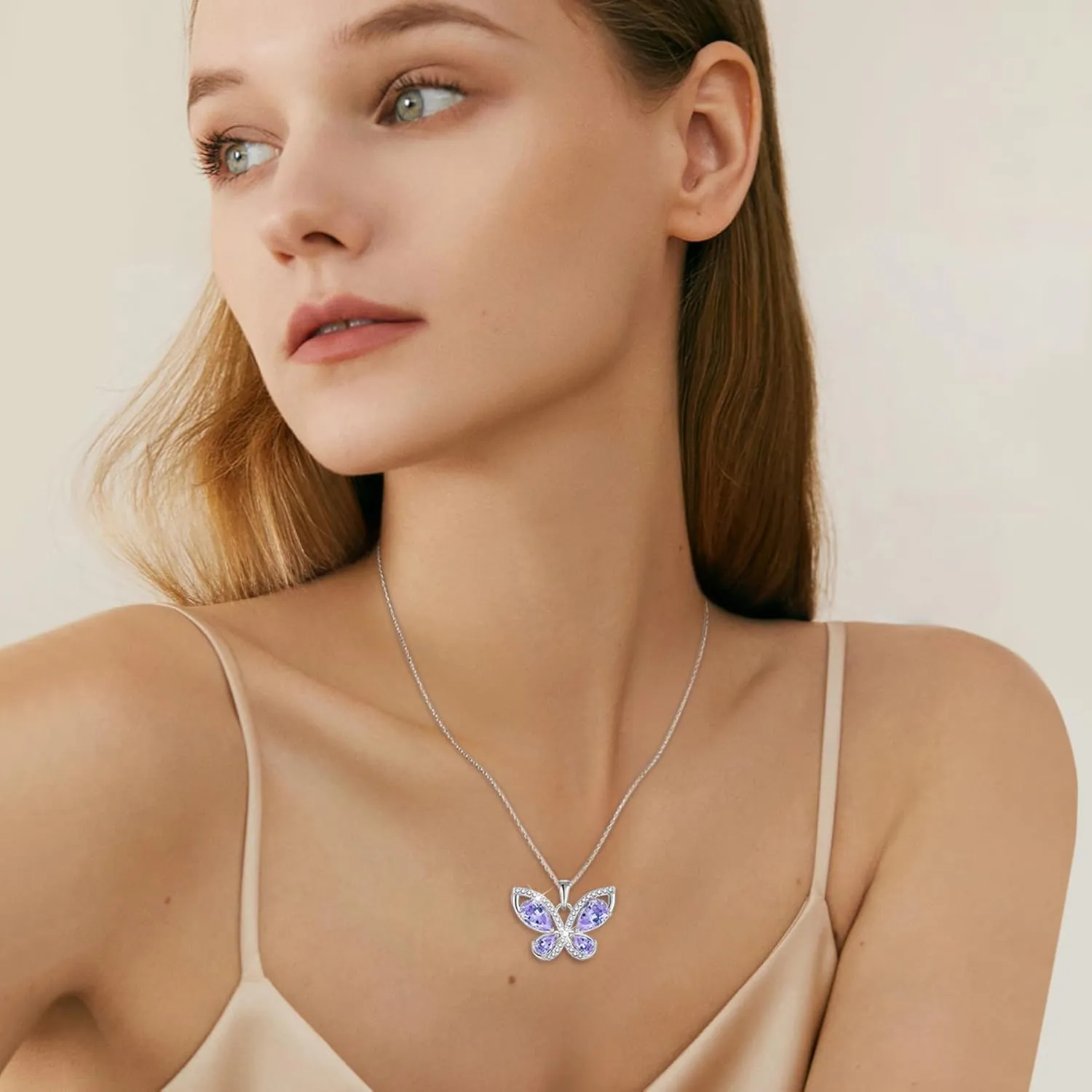 Butterfly Necklace for Women 925 Sterling Silver Birthstone Pendant Created Gemstone Jewelry Gifts for Her
