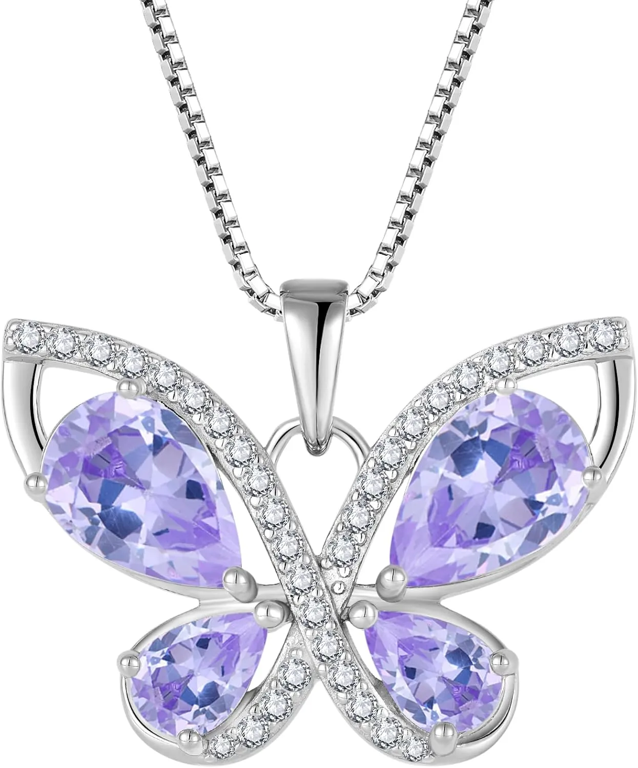Butterfly Necklace for Women 925 Sterling Silver Birthstone Pendant Created Gemstone Jewelry Gifts for Her