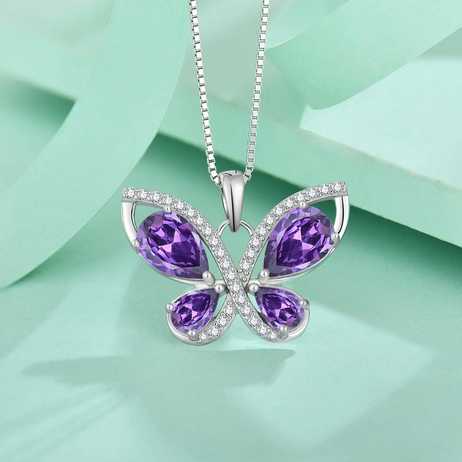 Butterfly Necklace for Women 925 Sterling Silver Birthstone Pendant Created Gemstone Jewelry Gifts for Her