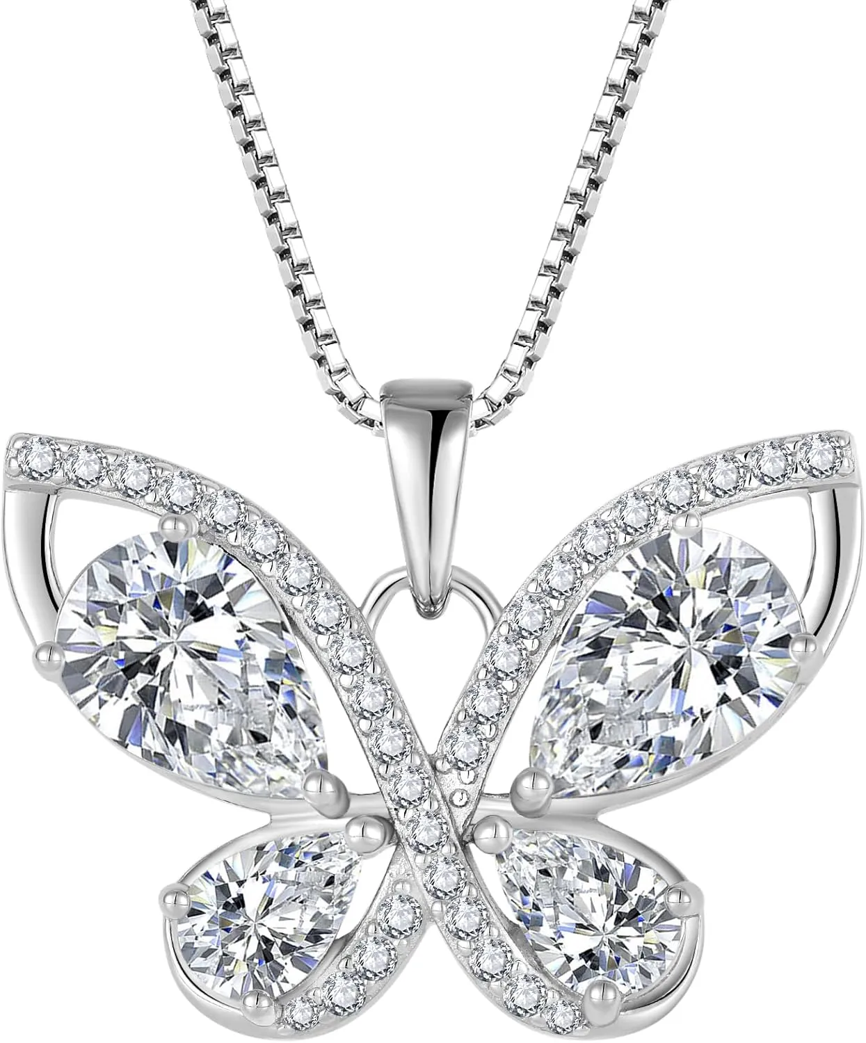 Butterfly Necklace for Women 925 Sterling Silver Birthstone Pendant Created Gemstone Jewelry Gifts for Her