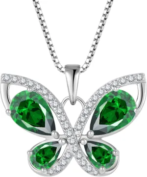 Butterfly Necklace for Women 925 Sterling Silver Birthstone Pendant Created Gemstone Jewelry Gifts for Her