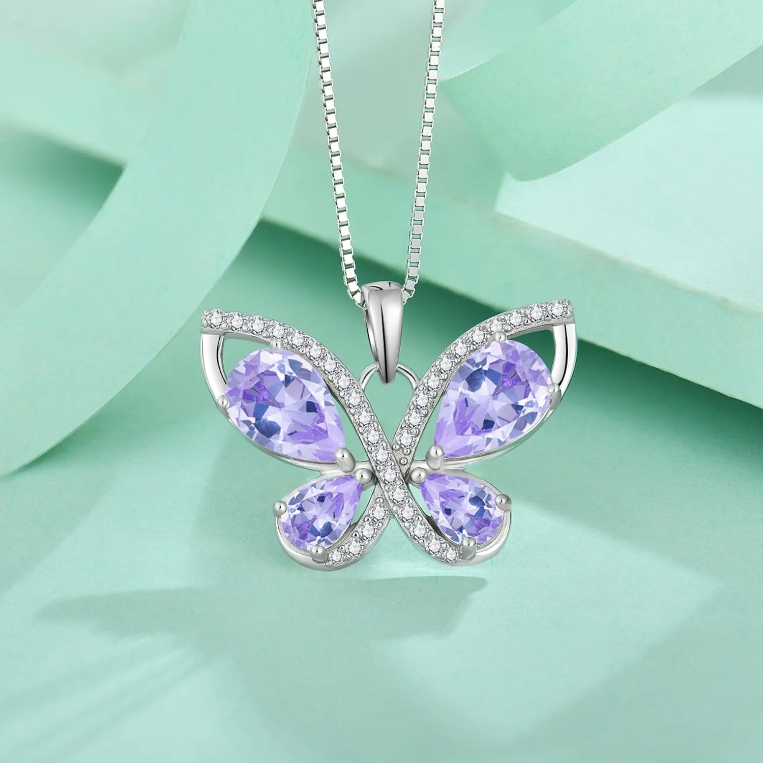 Butterfly Necklace for Women 925 Sterling Silver Birthstone Pendant Created Gemstone Jewelry Gifts for Her