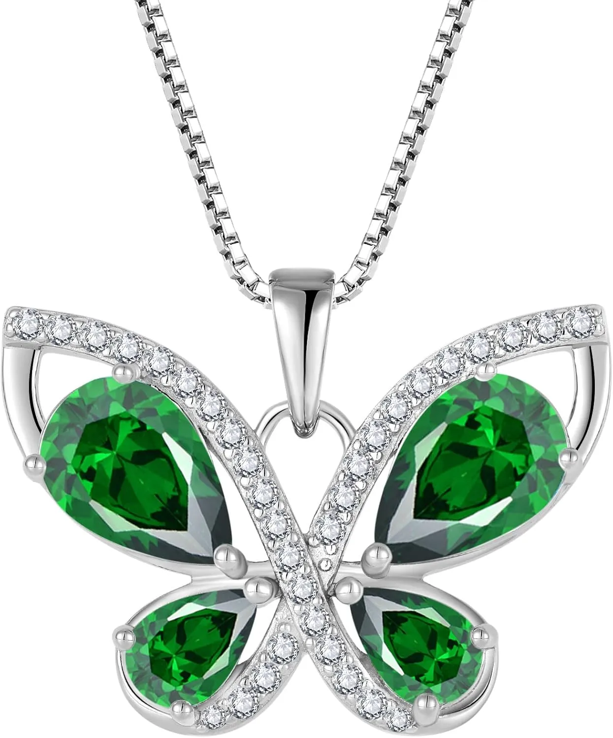Butterfly Necklace for Women 925 Sterling Silver Birthstone Pendant Created Gemstone Jewelry Gifts for Her