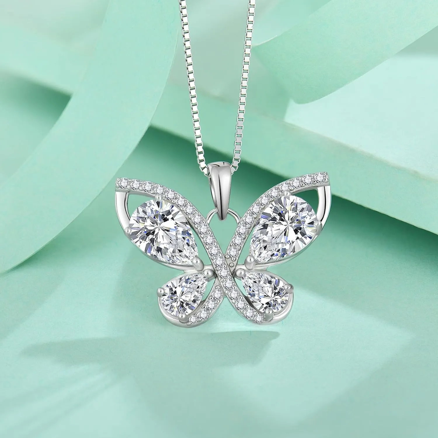 Butterfly Necklace for Women 925 Sterling Silver Birthstone Pendant Created Gemstone Jewelry Gifts for Her