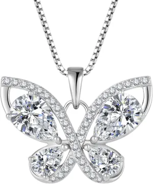 Butterfly Necklace for Women 925 Sterling Silver Birthstone Pendant Created Gemstone Jewelry Gifts for Her