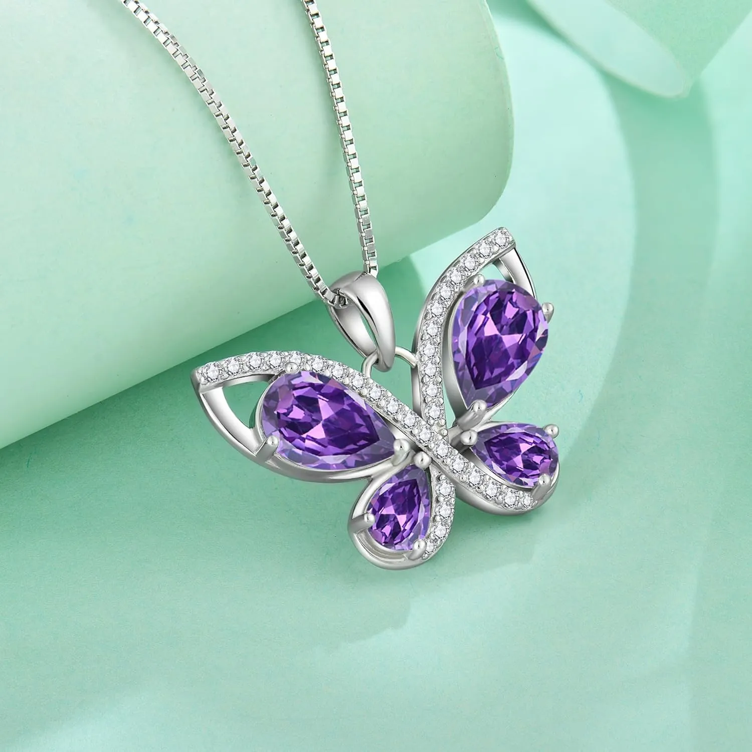 Butterfly Necklace for Women 925 Sterling Silver Birthstone Pendant Created Gemstone Jewelry Gifts for Her