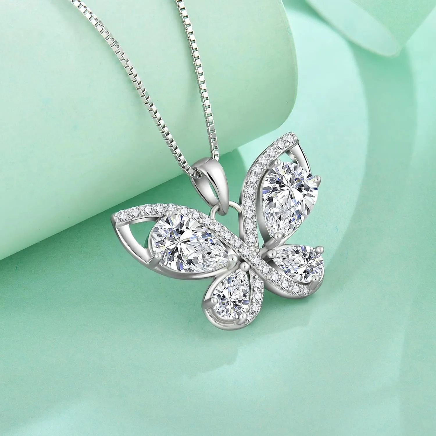 Butterfly Necklace for Women 925 Sterling Silver Birthstone Pendant Created Gemstone Jewelry Gifts for Her