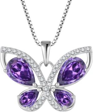Butterfly Necklace for Women 925 Sterling Silver Birthstone Pendant Created Gemstone Jewelry Gifts for Her