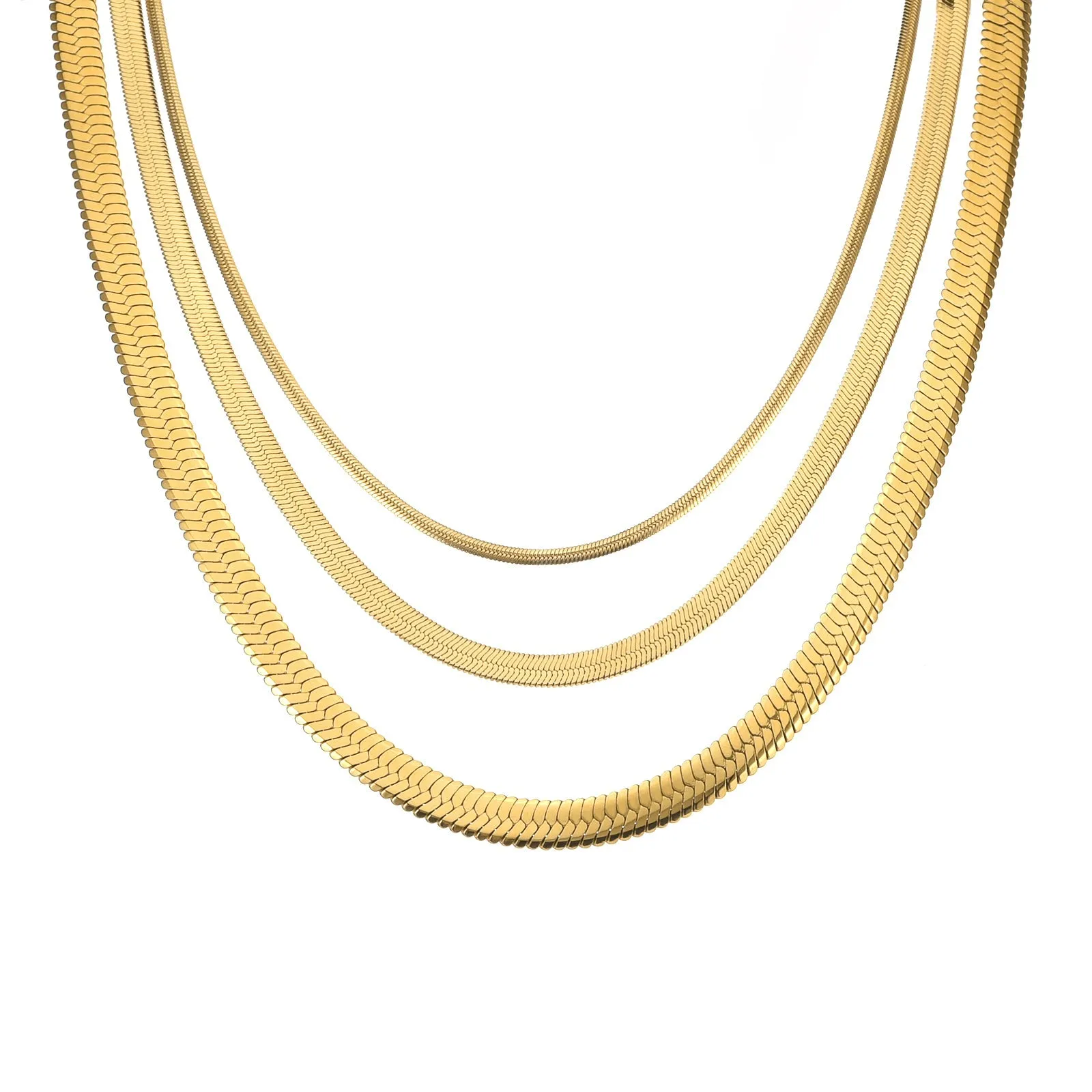 C002G B.Tiff 2mm Herringbone Gold Plated Chain Necklace