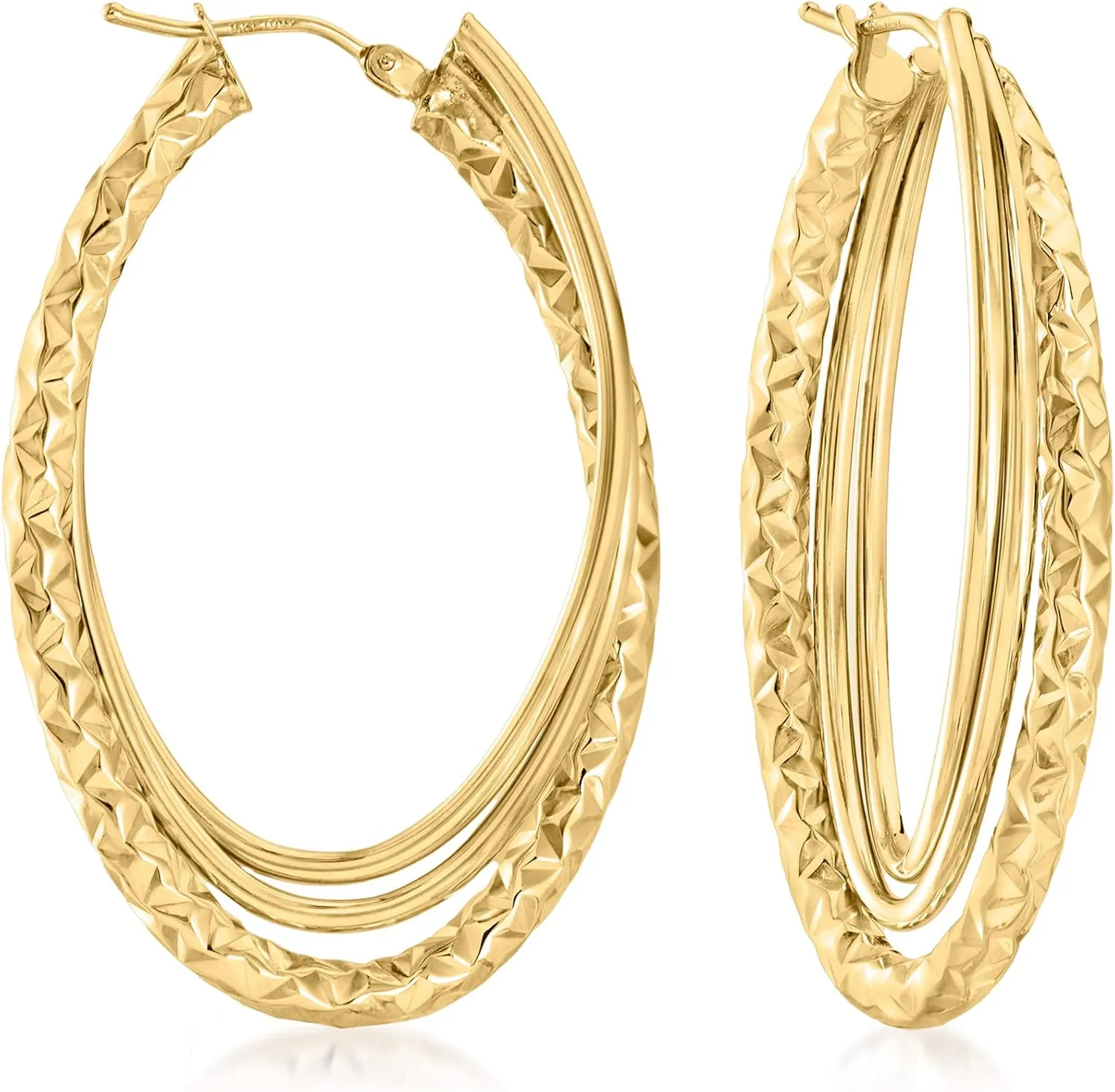 Canaria Italian 10kt Yellow Gold Diamond-Cut and Polished Triple-Hoop Earrings