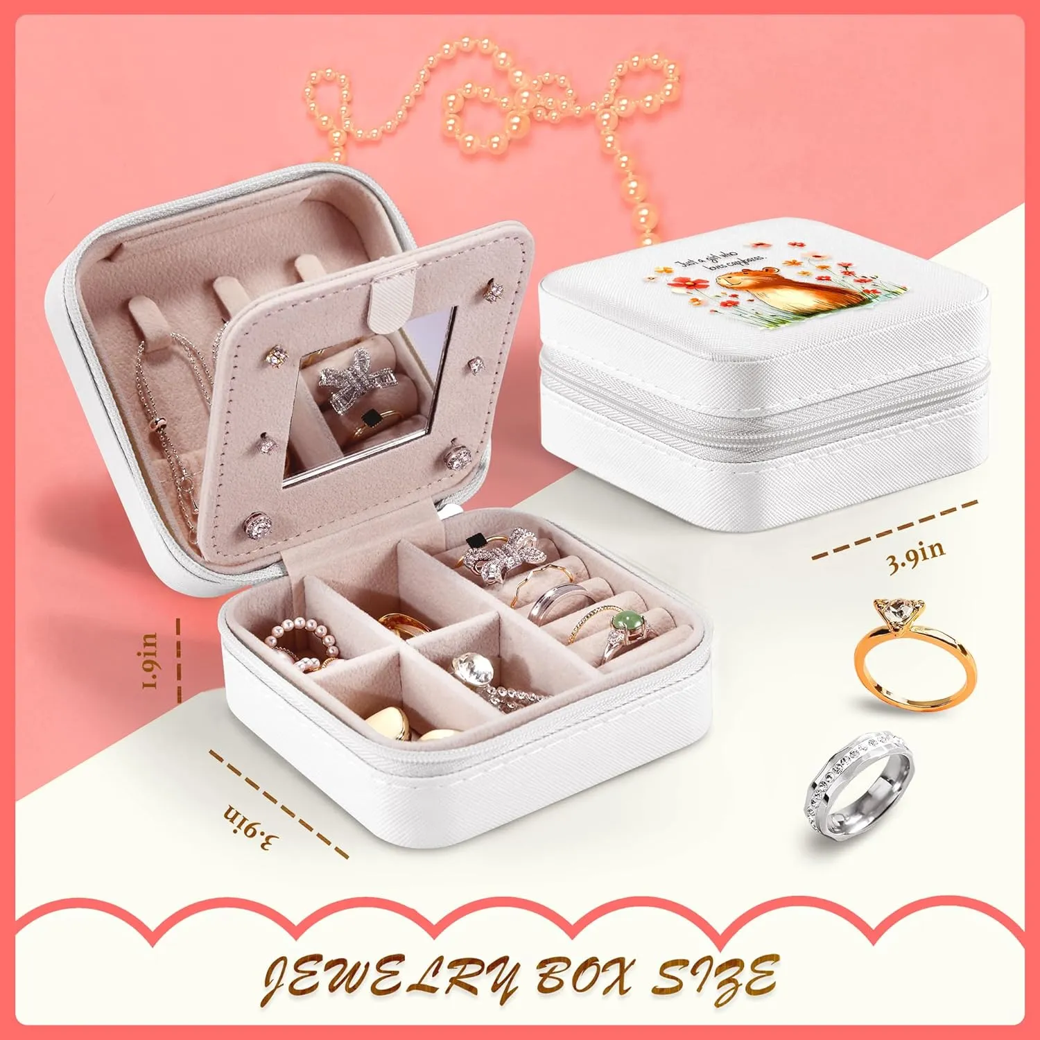 Capybara Jewelry Box, Gifts For Teens Girls Age 8-12, Capybara Lovers Stuff Items Accessories Things Merchandise Decor Merch, Travel Ring Earrings Necklace Organizer Holder!