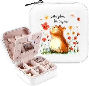 Capybara Jewelry Box, Gifts For Teens Girls Age 8-12, Capybara Lovers Stuff Items Accessories Things Merchandise Decor Merch, Travel Ring Earrings Necklace Organizer Holder!