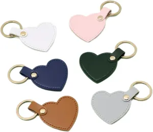 caralei Set of 6 Colorful Heart Shaped Keychain Leather Love Pendant Keyring Stylish Key Rings Bag Accessory Chic Backpack Charm Leather